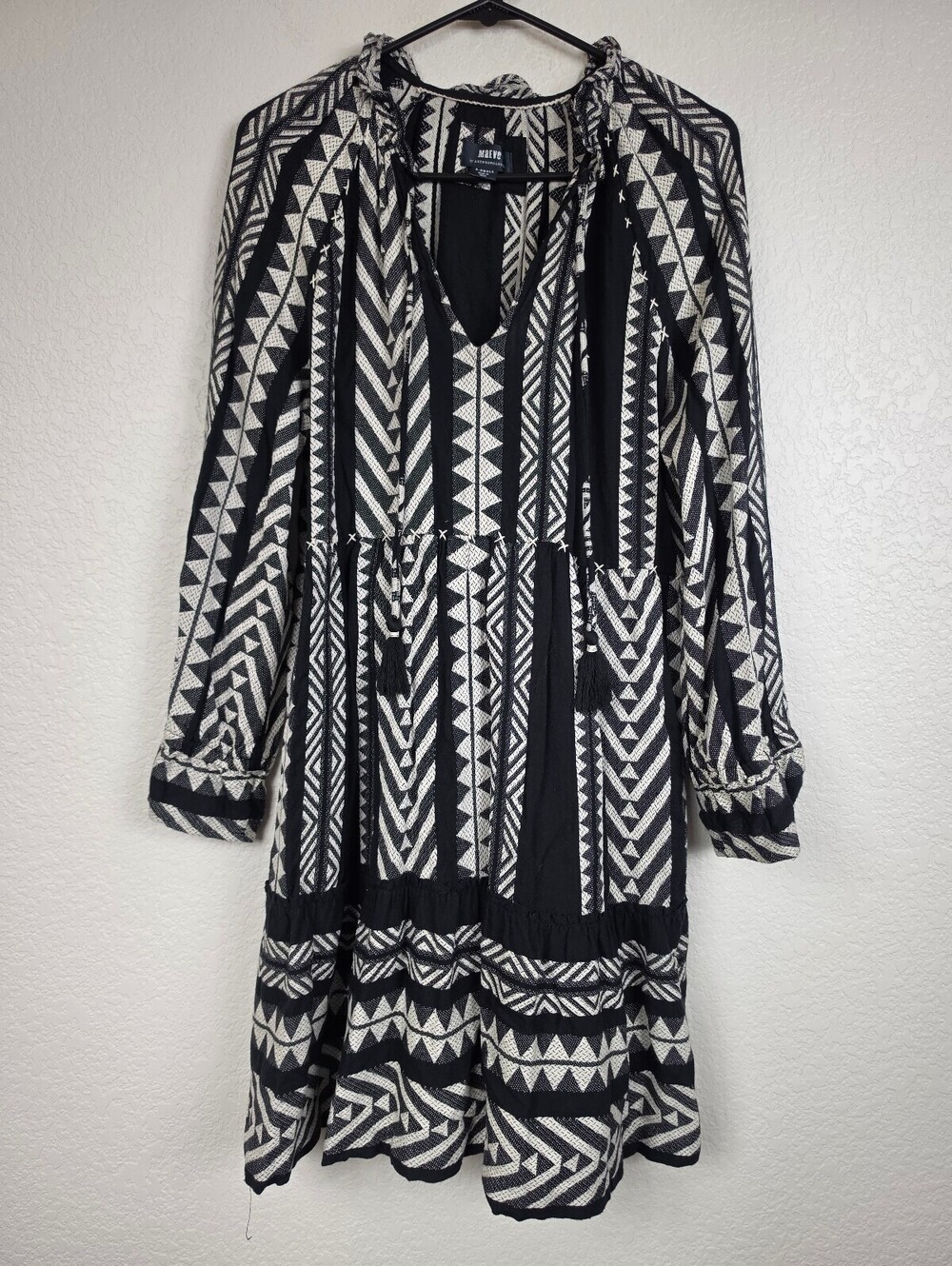 Anthropologie Maeve Black White Patterned Long Sleeve Dress